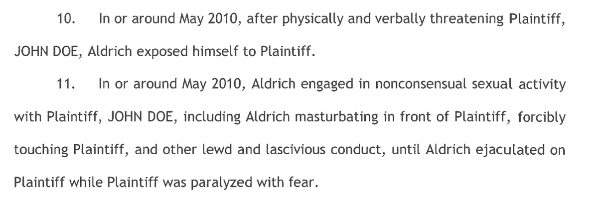 BenPopeCST's tweet photo. BREAKING: A new, amended version of the John Doe 1 lawsuit against the Blackhawks provides significant new details about Bradley Aldrich's alleged 2010 assault of the Hawks player. 

Aldrich allegedly threatened the player with a baseball bat before forcing nonconsensual sex: https://t.co/uC9G5odpgb