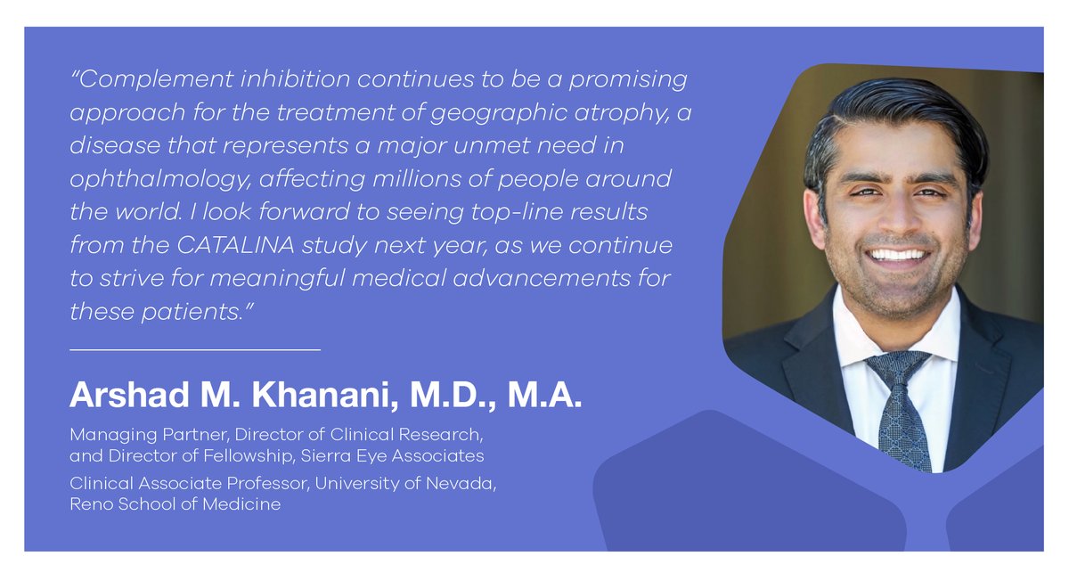 Dr. Arshad Khanani comments on the potential of #complement inhibition to address the significant unmet need of patients with #geographicatrophy ...

Read the latest about our Phase 2 CATALINA study of NGM621, our anti-complement C3 antibody: bit.ly/3BvtdK2
