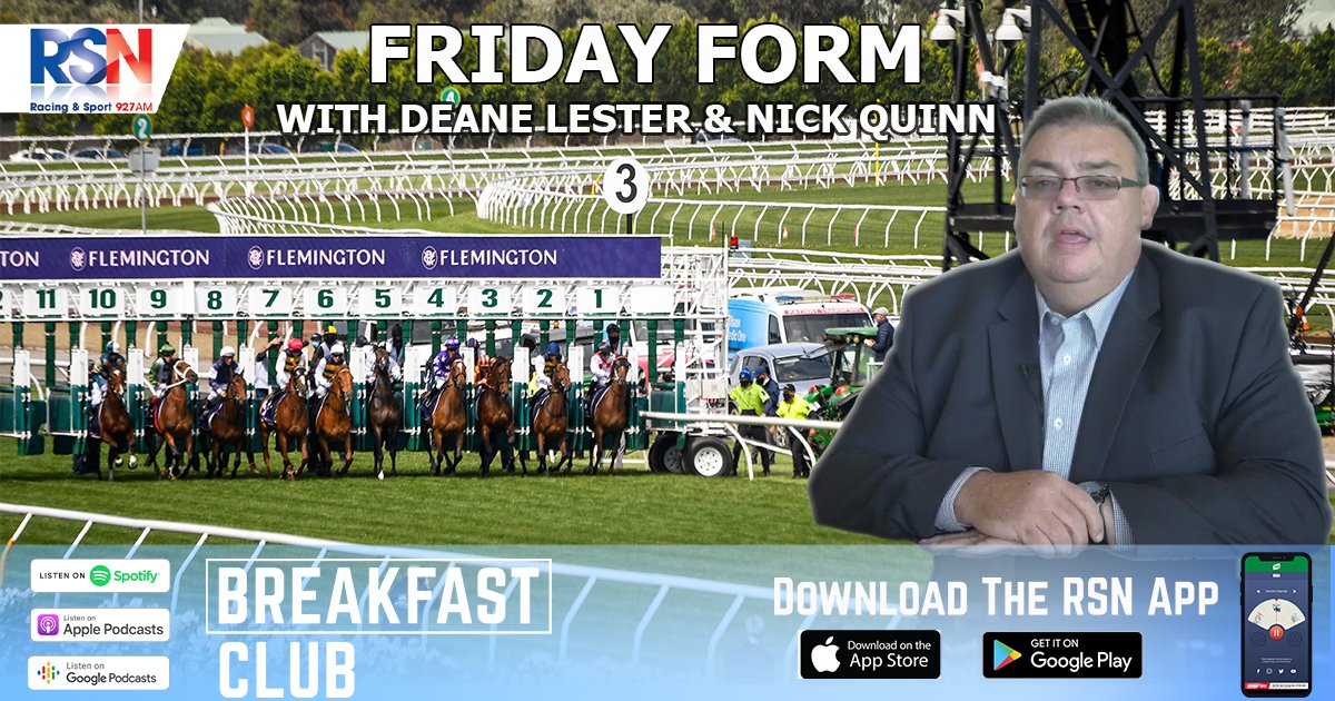 RSN927's tweet photo. 🏇 FRIDAY FORM

@defier1 &amp; @Quinny_1 with the most important half hour of your week! We're off and racing at @MelbRacingClub The Quaddie, formula bet and the famous Rama Roughie are all on the agenda! #FridayForm

🎧 https://t.co/vCqbSbuSQq https://t.co/MuymHBWe5B