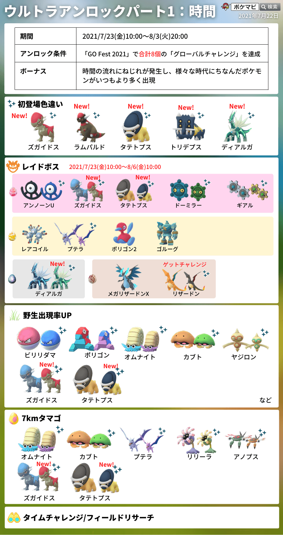 Twitter 上的 ポケモンgo攻略情報 ポケマピ ウルトラアンロック パート1の限定タイムチャレンジの内容が確認されています クリア期限 21 7 23 金 朝10時 8 3 火 時まで 獲得できる経験値 4 Xpは ディアルガの図鑑no 4からと思われます T Co
