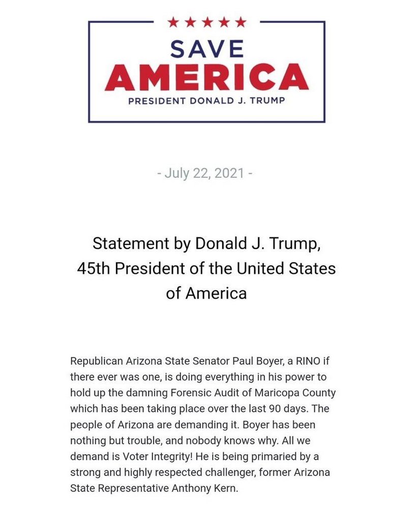 PaulDBoyer's tweet photo. Had Trump built the wall like he promised, perhaps he could’ve prevented the 40k #BambooBallots from being imported into Arizona 😆. And if he hadn’t started an insurrection in D.C. and gotten kicked off here, I could’ve responded directly to him. So there’s that. https://t.co/elGvwIHca0