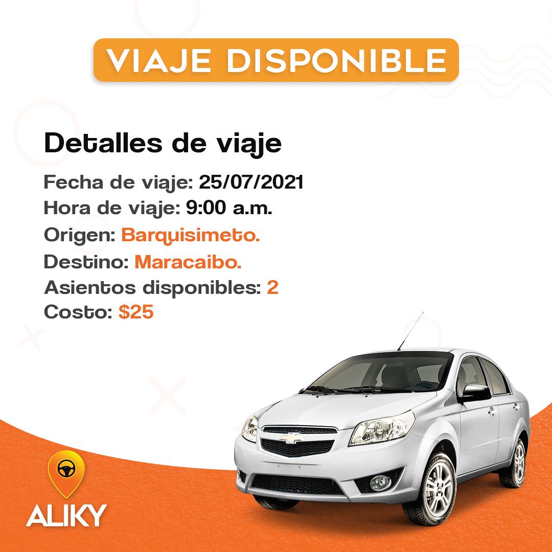 mi_aliky's tweet photo. 💥TENEMOS TRES VIAJES DISPONIBLES EN NUESTRA PÁGINA WEB PARA ESTE FIN DE SEMANA💥

Ingresa al link de nuestra bio, escoge tu viaje, conductor, reserva tu asiento y listo, ya comenzarás a formar parte de la #ExperienciaAliky💻

#ViajesCompartidos #Maracaibo #Barquisimeto #Valencia https://t.co/qQgsCwHZvX