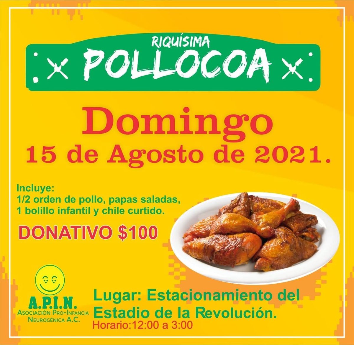 ProApin's tweet photo. #PollocoaAPIN2021    Domingo 15 de Agosto. Boletos en APIN  #Tefelfonos 7302748 y 2222000 https://t.co/I4PyHTnefO
