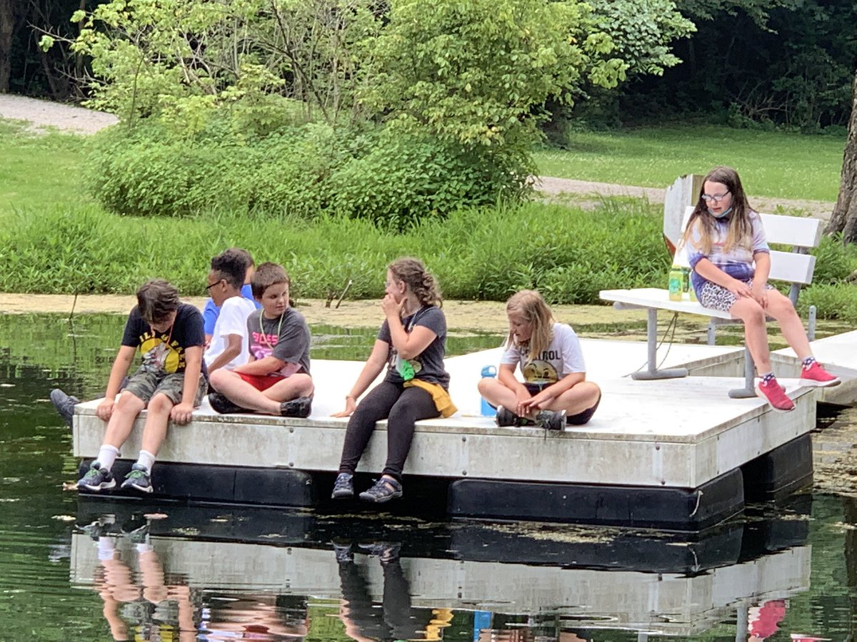 SpradMCS's tweet image. Group 4’s favorite pastime is chilling by the pond @campadventurein. They ask to sit there every day and relax after lunch. @MuncieSchools