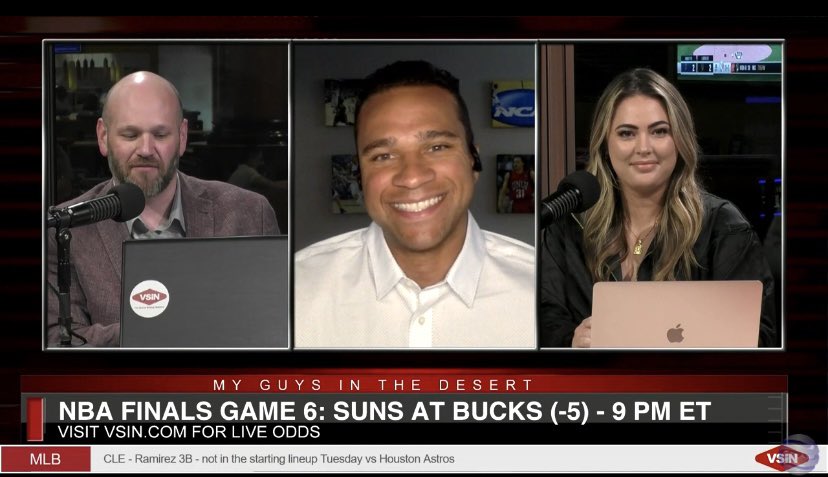 UnCommenTerry's tweet photo. Previewing Game 6 of the NBA Finals and the 2021 NBA Draft on “My Guys In The Desert” with @DanielleAlvari and @WesReynolds1 on @VSiNLive! #NBA #MyGuysInTheDesert #UnCommenTerry https://t.co/I7AySv0o11