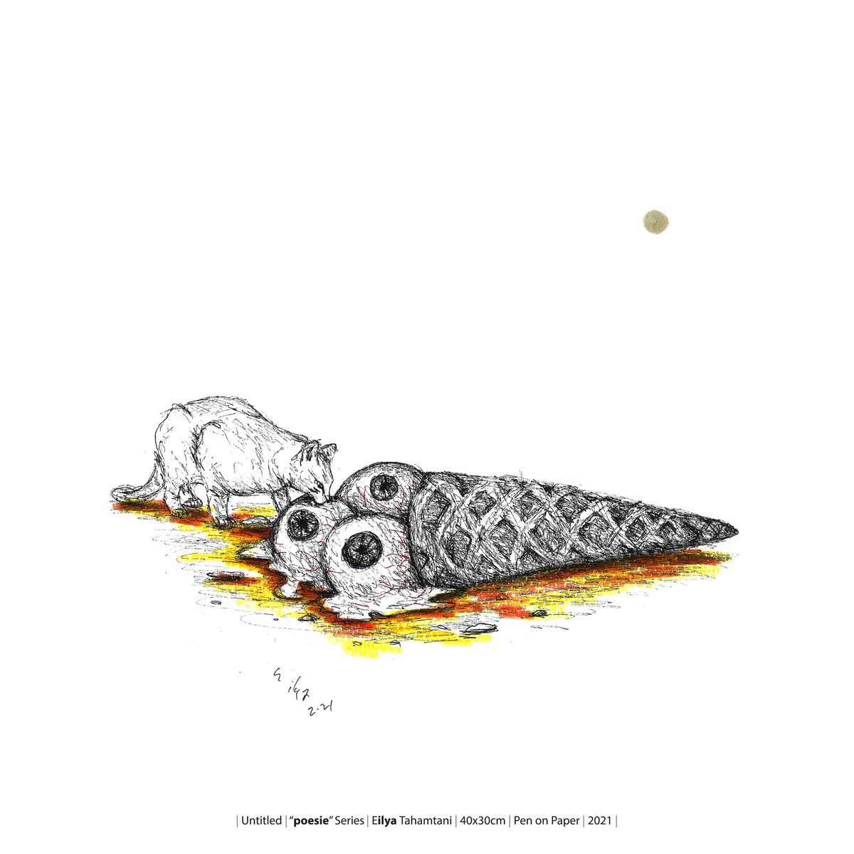 EilyaTahamtani's tweet photo. #thirdeye-"#poesie"Series-#Eilya_Tahamtani-40x30cm-Pen on Paper-2021
#dailyart #browchakra #language #connection #Absurd #exist #philosophie #gatto #cats #icecream #ilya #artshare #artwork #paintingoftheday #illustration #ArteYArt #artsy #ArtePerLArte #art #arte #Artland #arts https://t.co/7jRCqefelp