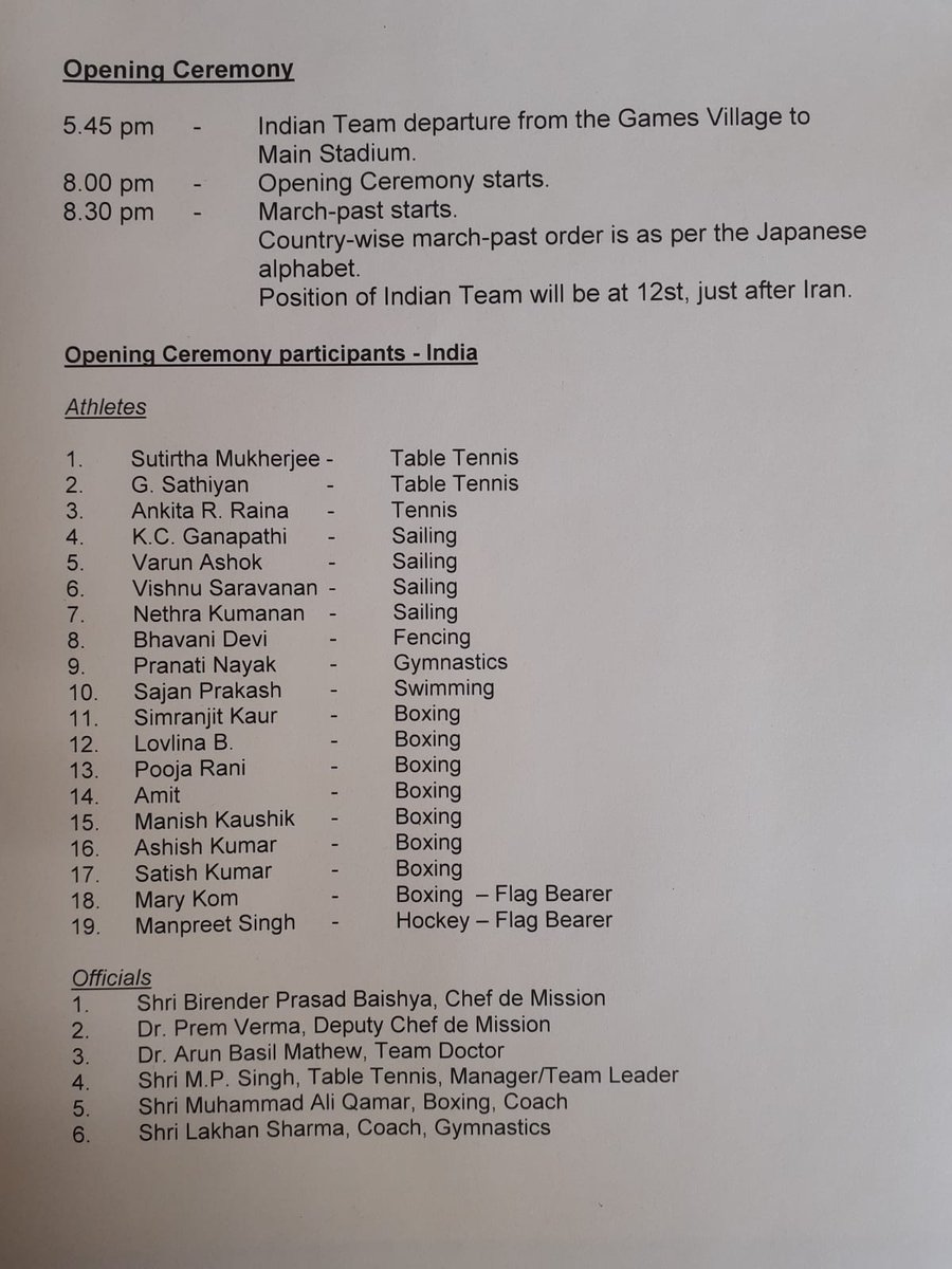rajeevmehtaioa's tweet photo. Change in athletes list - Sharat kamal and Manika Batra of Table Tennis are canceled and Ankita from Tennis is added. https://t.co/WxfnZVRyIc