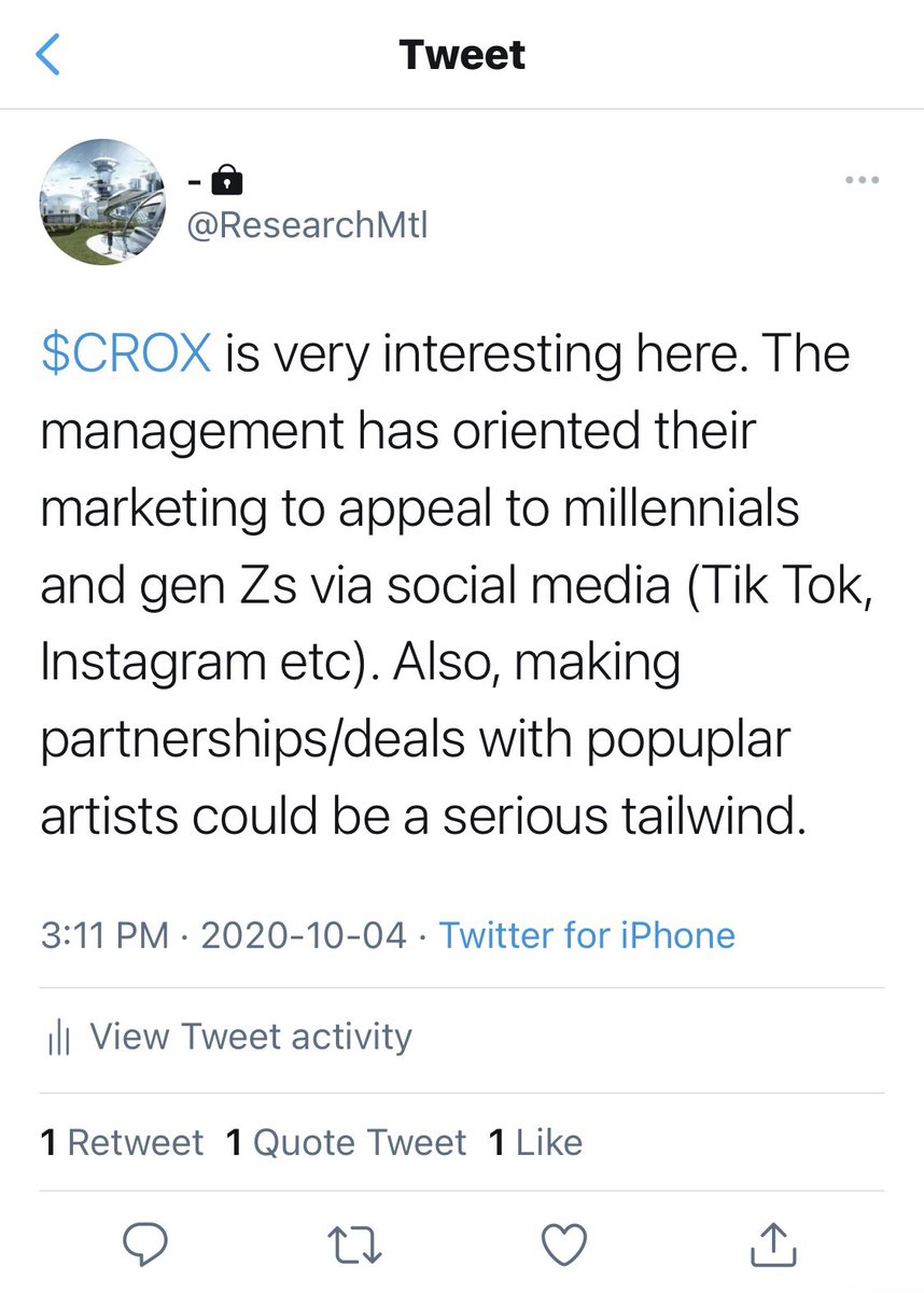 MetaverseRrsch's tweet photo. $CROX up 200% since post https://t.co/4XziNjd3ot