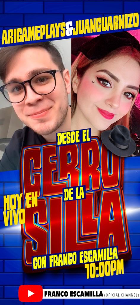franco_esca's tweet photo. Ya matamos al que puso mal el apellido de @JuanSGuarnizo 
Hoy a las 10 en mi canal de YouTube no se pierdan #DesdeElCerroDeLaSilla con @arigameplays y Juan No Garnizo sino Guarnizo https://t.co/EcZezxPkyp