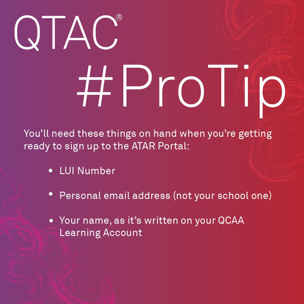 QTACinfo's tweet photo. QTAC #ProTip: These three simple details are a super important part of registration on the ATAR Portal.
#QTAC #ChooseTheFuture #tertiarystudy #studyQLD #study #student #ATAR https://t.co/v0gnEyIvoe