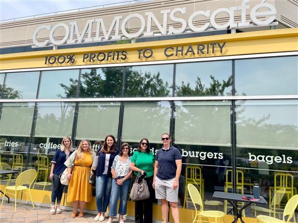 NonprofitSI's tweet photo. The Fundraising/Resource Development Staff Peer Exchange testing hybrid virtual on Zoom with a few members and the rest of us at the beautiful #commonscafe
We even got to meet the ever welcoming & gracious Nicotras and @KristineGarlisi !! Such a treat. #statenisland #LOVE https://t.co/aWz4ry7a8H