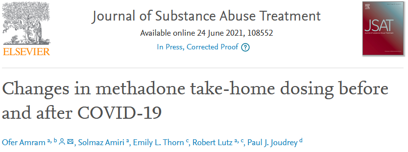 Paul Joudrey (@pauljoudreymd) on Twitter photo New research out with <a href="/lab_chase/">Ofer Amram</a> Take-home methadone dosing following SAMHSA COVID-19 exemption was quickly adopted and broadly expanded among clients at one WA clinic. Implications for new patients and long term outcomes TBD <a href="/YaleADM/">Yale Program in Addiction Medicine</a> New research out with <a href="/lab_chase/">Ofer Amram</a> Take-home methadone dosing following SAMHSA COVID-19 exemption was quickly adopted and broadly expanded among clients at one WA clinic. Implications for new patients and long term outcomes TBD <a href="/YaleADM/">Yale Program in Addiction Medicine</a>