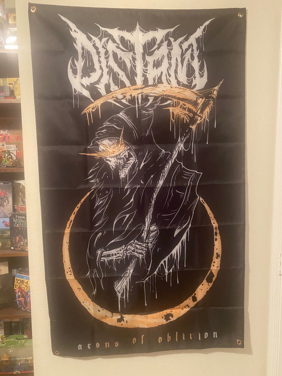 NauticalTank's tweet photo. The merch is here! The @DistantNL Aeons of Oblivion flag will be seen in the background of all @BonkYT2 videos now! The merch box is badass! . I got a small shirt instead of an XL though which means a smaller person got a distant nightgown. If I don’t breath it fits! https://t.co/wXEXQxgfSv
