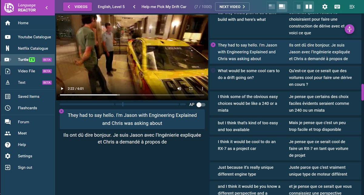 LanguageReactor's tweet image. Uh, anyone want to try something we&apos;ve been working on the last couple of months?
languagereactor.com/video/en
Try on a laptop/desktop, no idea what happens on mobile :)
A/S/D - prev/repeat/next
SHIFT+D - next video
Set translation langauge, top right.
Early version, be kind! :)
