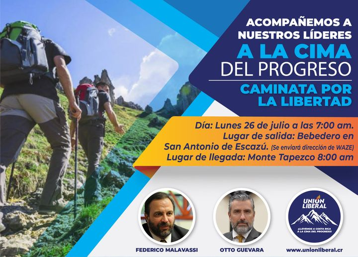 unionliberalcr's tweet photo. Este próximo Lunes 26.
Acompañenos en esta Caminata por la Libertad junto con Don @FedeMalavassiC @OttoGuevaraG y nuestros afiliados para la presentación de nuestro partido.
Llevemos juntos a #CostaRica a la #CimadelProgreso https://t.co/qqiguHrsG8