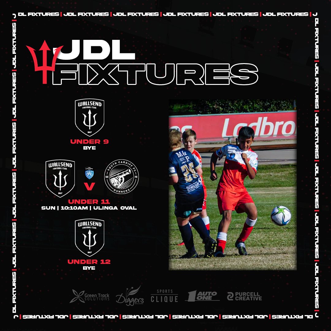 🔱 | 𝗝𝗗𝗟 𝗙𝗜𝗫𝗧𝗨𝗥𝗘𝗦

For our JDL Teams, it is just the U11's in action this weekend against South Cardiff FC at Ulinga Oval!

Come on you Reds! 👏

- U9s have the BYE
- U11s v South Cardiff FC
- U12s have the BYE

#WFC1887 | #COYRD

🖌️ Purcell Creative