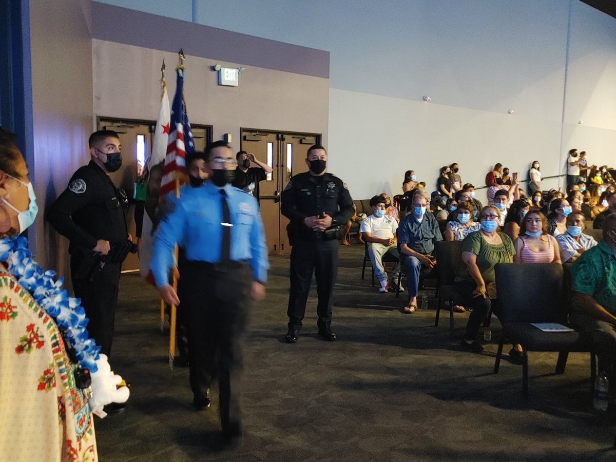 SBCUSDPOLICE's tweet photo. Tonight, our District Police Explorer #POST304 presented #colors for @SB_CitySchools Class of 2021 Superintendent's Summer Graduation. We are #proud of these young men &amp; women and very proud of each of the graduates! Chief, @SBSPDjpaulino https://t.co/SS9GcSuZ58