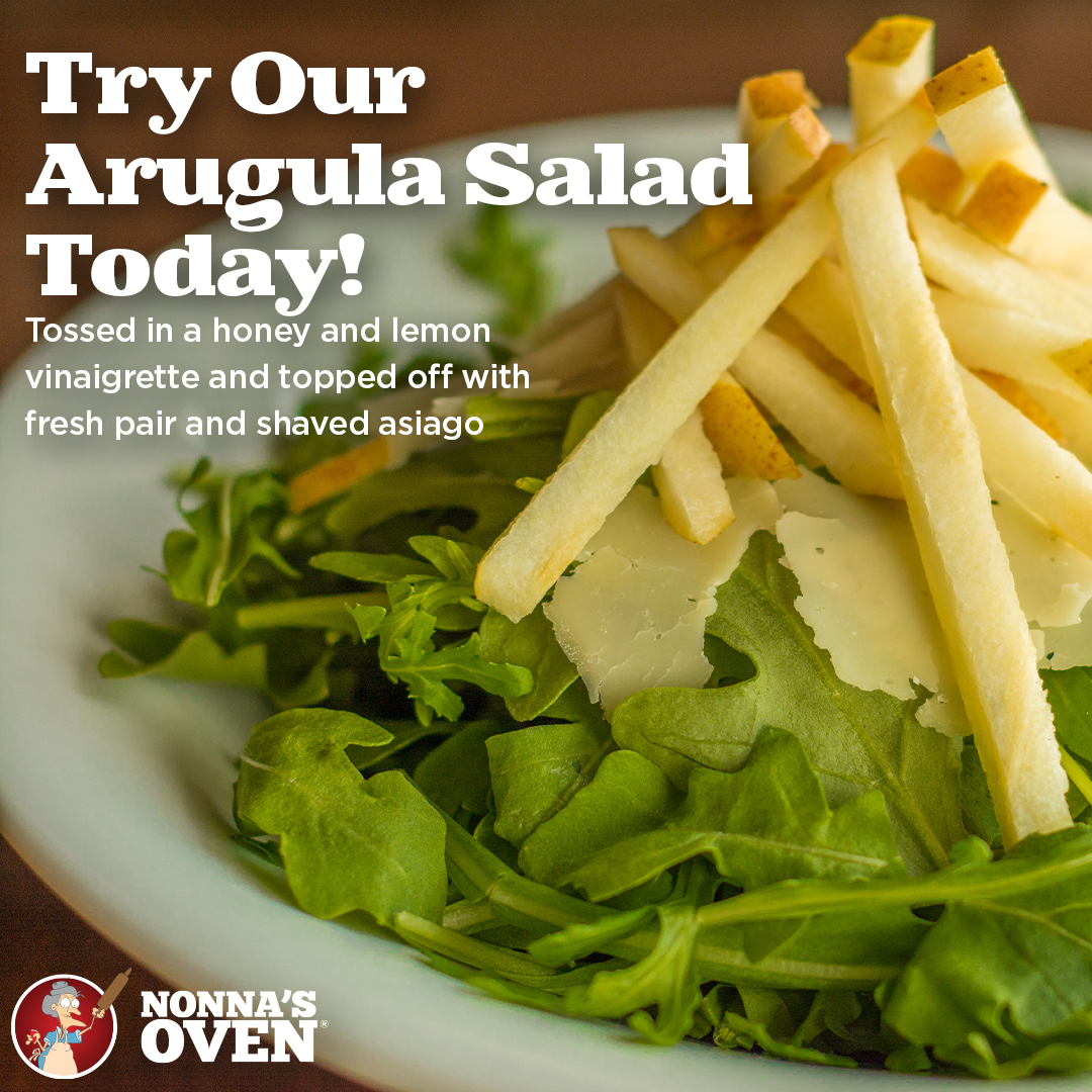 Don't settle for a boring salad. Try our arugula salad today! It is the perfect blend of savoury asiago, sweet pear, and peppery arugula. Try it on the side or as your main dish today!