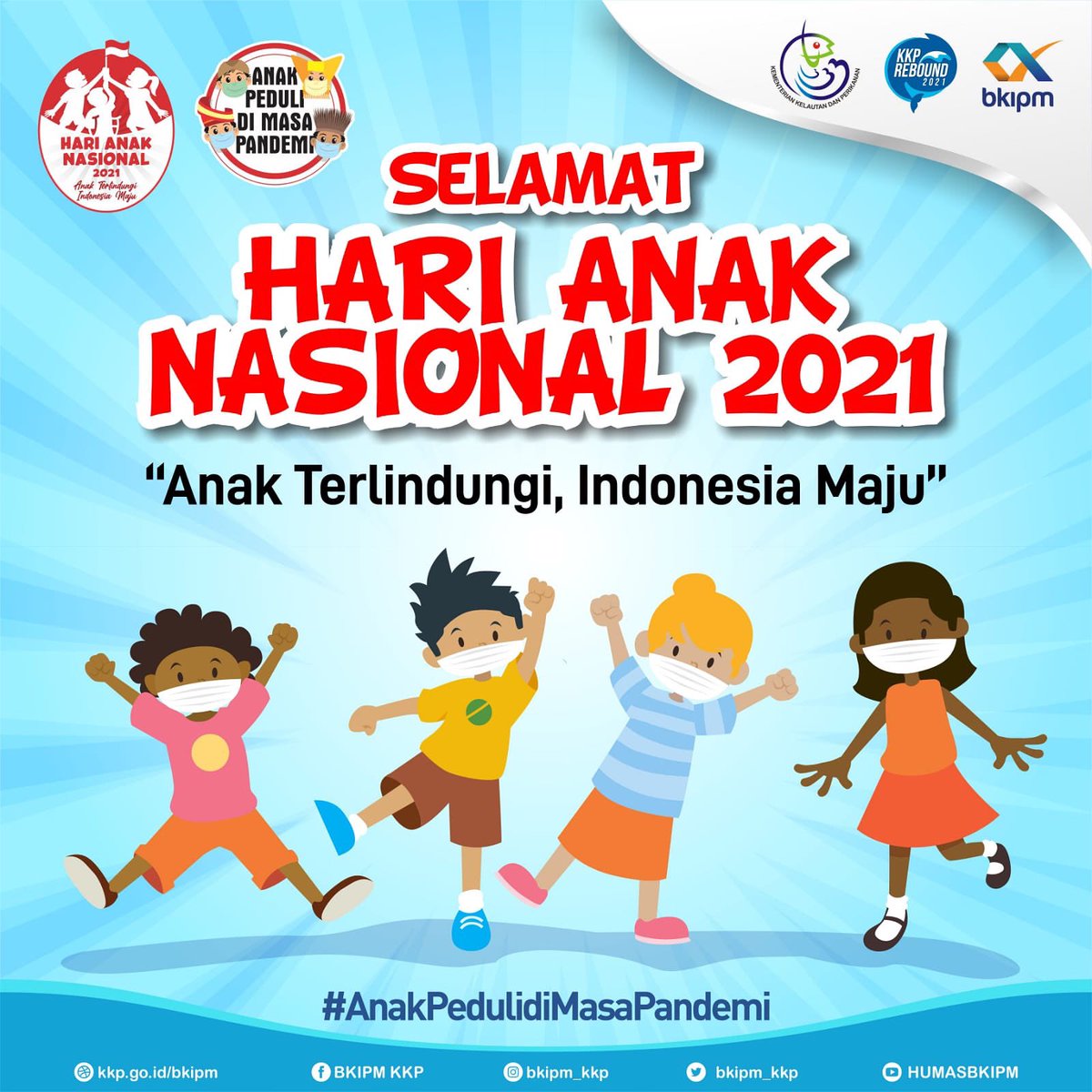 Selamat pagi #SahabatBahari, 
Selamat memperingati Hari Anak Nasional 2021 untuk seluruh anak di Indonesia 😃
#AnakPedulidiMasaPandemi
#anakterlindungiindonesiamaju 
Salam sehat untuk anak-anak Indonesia 💪🏻🇲🇨

#BKIPM
#KKPRebound
#MenteriTrenggono
#menterikp