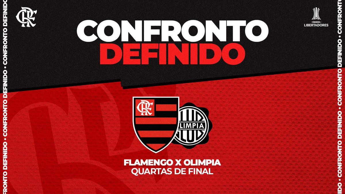 Flamengo on X: O MENGÃO vai enfrentar o Olimpia (PAR) nas oitavas de final  da @libertadoresbr! Primeiro jogo no Maraca! #CRF #VamosFlamengo   / X
