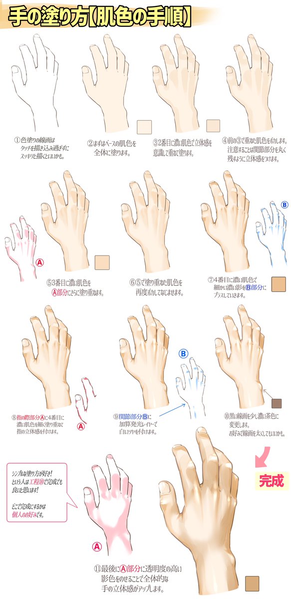 手の肌色を綺麗なグラデーションで塗る 