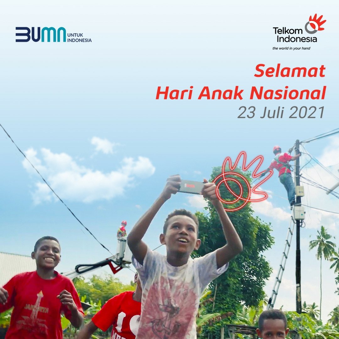 TelkomIndonesia's tweet photo. Sobat, Hari Anak Nasional diperingati sebagai bentuk kepedulian bangsa Indonesia terhadap perlindungan anak, agar mereka tumbuh dan berkembang secara optimal, sehingga menghasilkan generasi penerus bangsa yang sehat, cerdas, ceria, berakhlak mulia, dan cinta tanah air. https://t.co/8rHDp66Upu