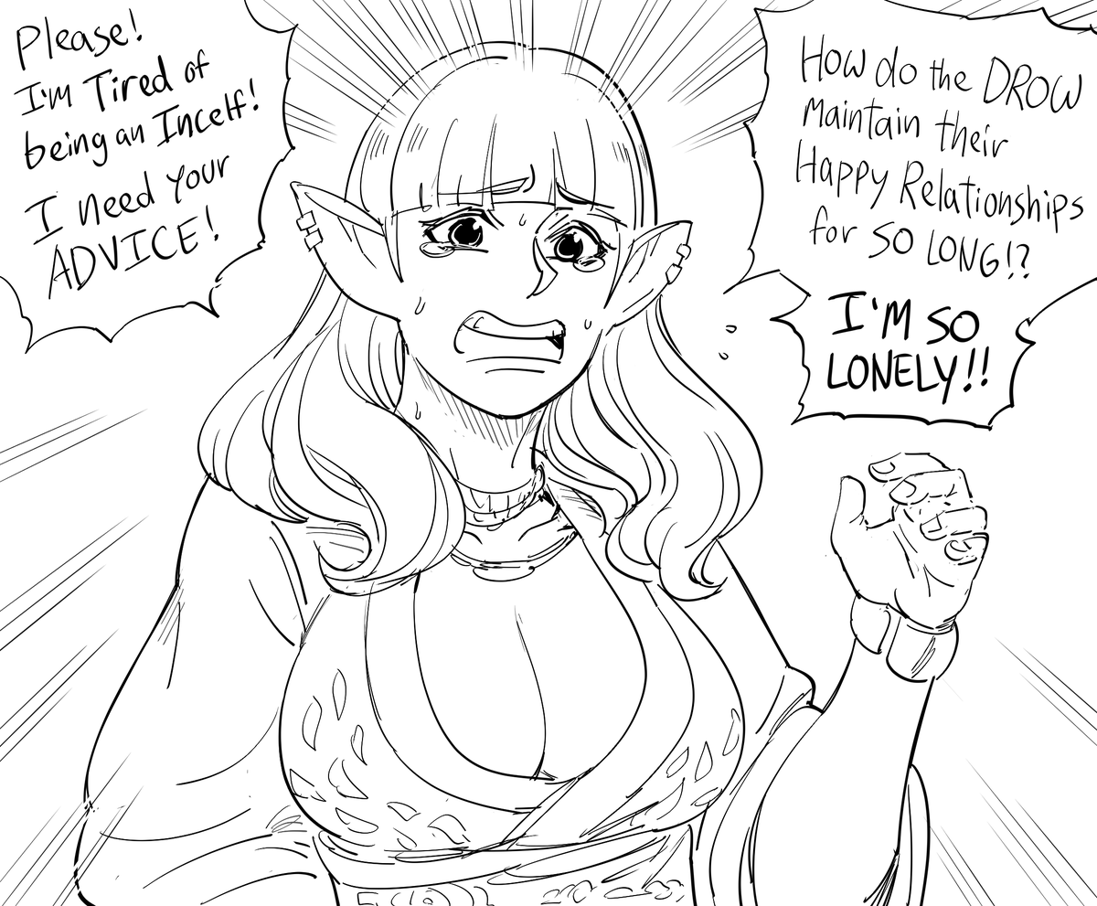 Patreon request:
Normal Elf asking for advice from other Elf subspecies that have a better track record at mating.