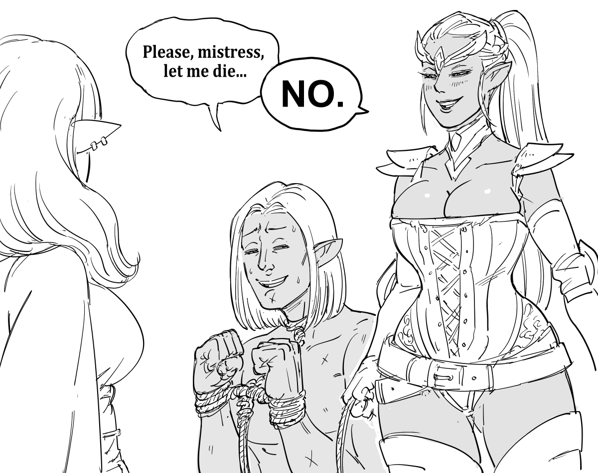 Patreon request:
Normal Elf asking for advice from other Elf subspecies that have a better track record at mating.