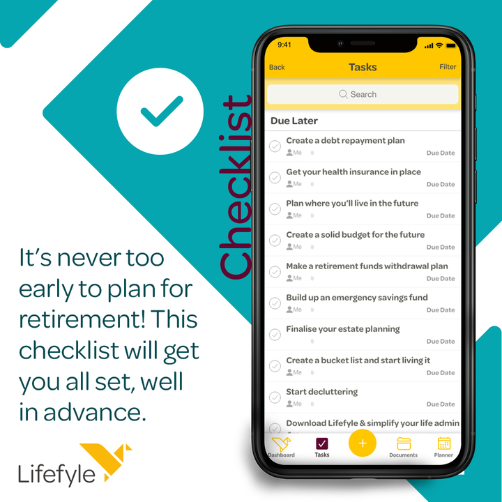 It's never too early to plan for retirement! This checklist will get you all set, well in advance to you're prepared! ​ ​#productivityapp #decluttered #declutterchallenge #productivemom #declutterlikeamother #declutteryourspace #declutteringmylife #lifeadmin #lifeadminday #pro