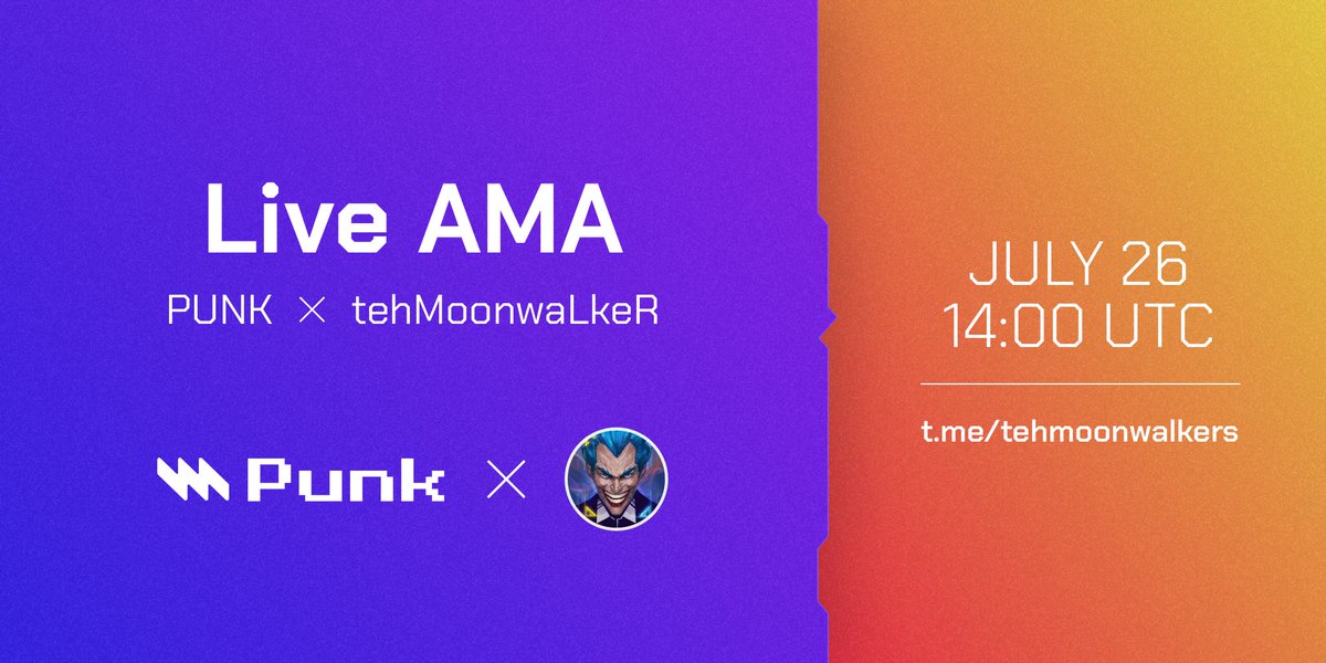 PunkProtocol's tweet photo. We are excited to announce upcoming LIVE #AMA with @tehMoonwalkeR 🌋 Mark your calendar and leave us anything you wish to learn about PUNK - link in thread

📆 JUL 26th 
⏰ 2PM UTC
📌 https://t.co/TJ3tUonu8R

$PUNK #PunkProtocol #DeFi #tehMoonwaLkeR #Crypto #CryptoNews https://t.co/D5fVL1FxXI