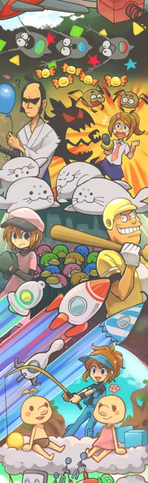 完全に遅刻しましたが、みんなのリズム天国10周年おめでとうございました!!🎉あっというまね～～
記念に10年前に自分が描いた集合絵をリメイクしました、めっちゃ縦長になっちゃったので3分割してます 