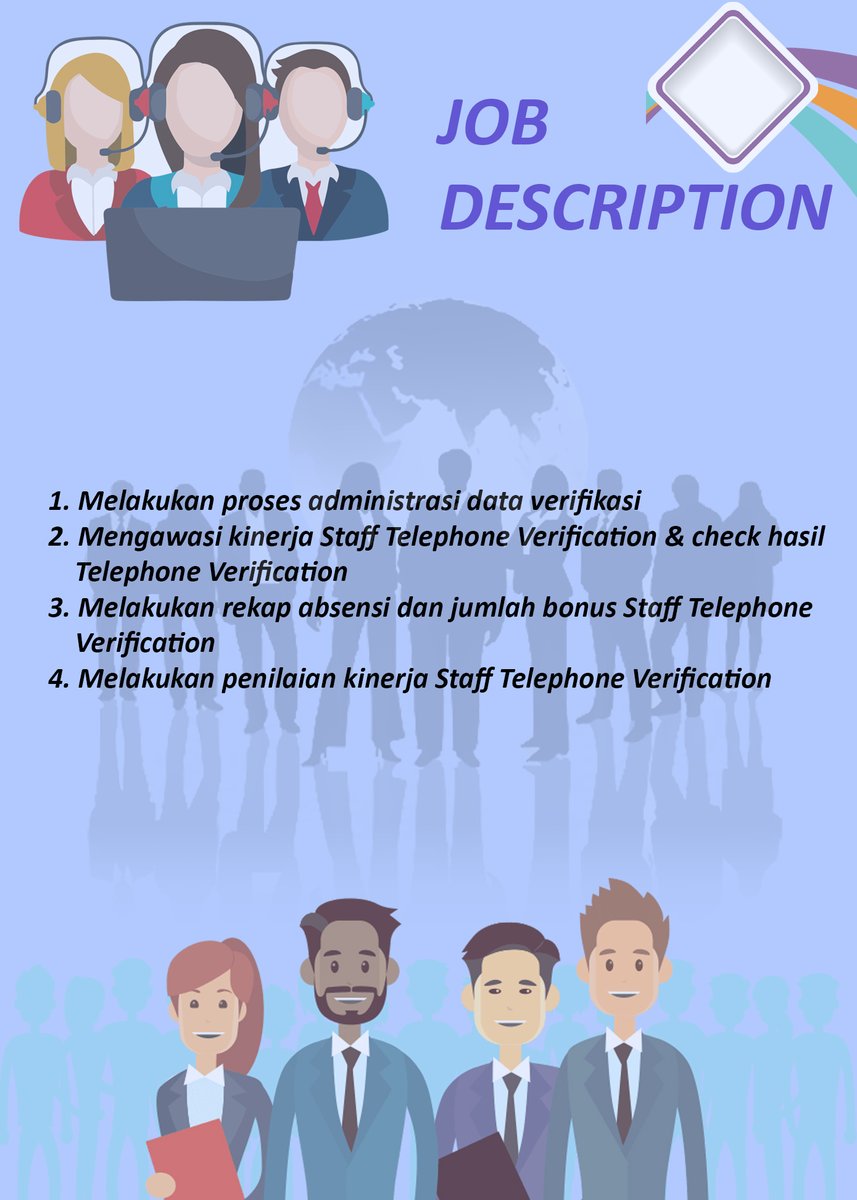 wij_corporate's tweet photo. PT WAHANA INTEGRASI JAYA

Membuka lowongan kerja :
STAFF PHONE VERIFIKASI (job spesifikasi dan deskripsi dapat di lihat di picture)

CV dan Surat lamaran dapat di kirim ke : hrd@wahana.pt dengan subject : Phoneverifikasi-Name

Website: https://t.co/mjV9bpiu3e
Phone: 021-45840581 https://t.co/qrpvYvZeiZ