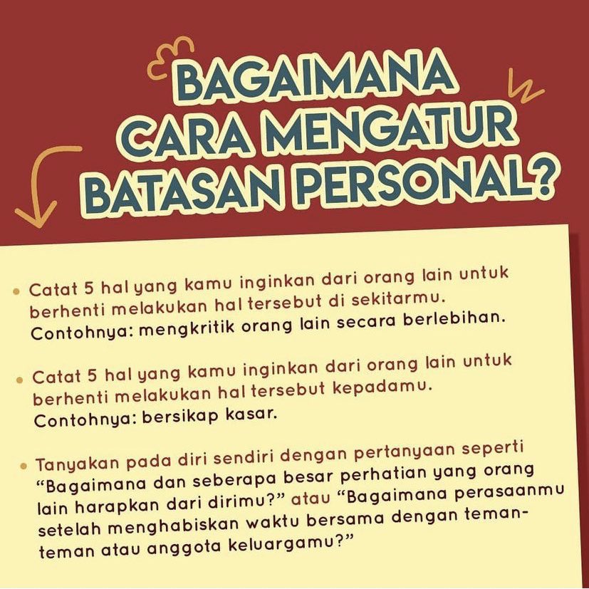 yourstuddybud's tweet photo. Udah tau nih tentang personal boundaries, terus gimana merealisasikannya yaa hmm🤔 https://t.co/2yYaAZuFBV