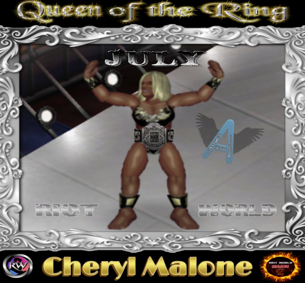 RiotWorld2's tweet photo. The #QueenOfTheRing for the month of July is @CherylMalone2K Congratulations, Won it in her 1st one and not only do you hold the QOTR Title until next Tournament but you have earned a shot at the APW Championship #NiceDebut https://t.co/HtA24JsU0T