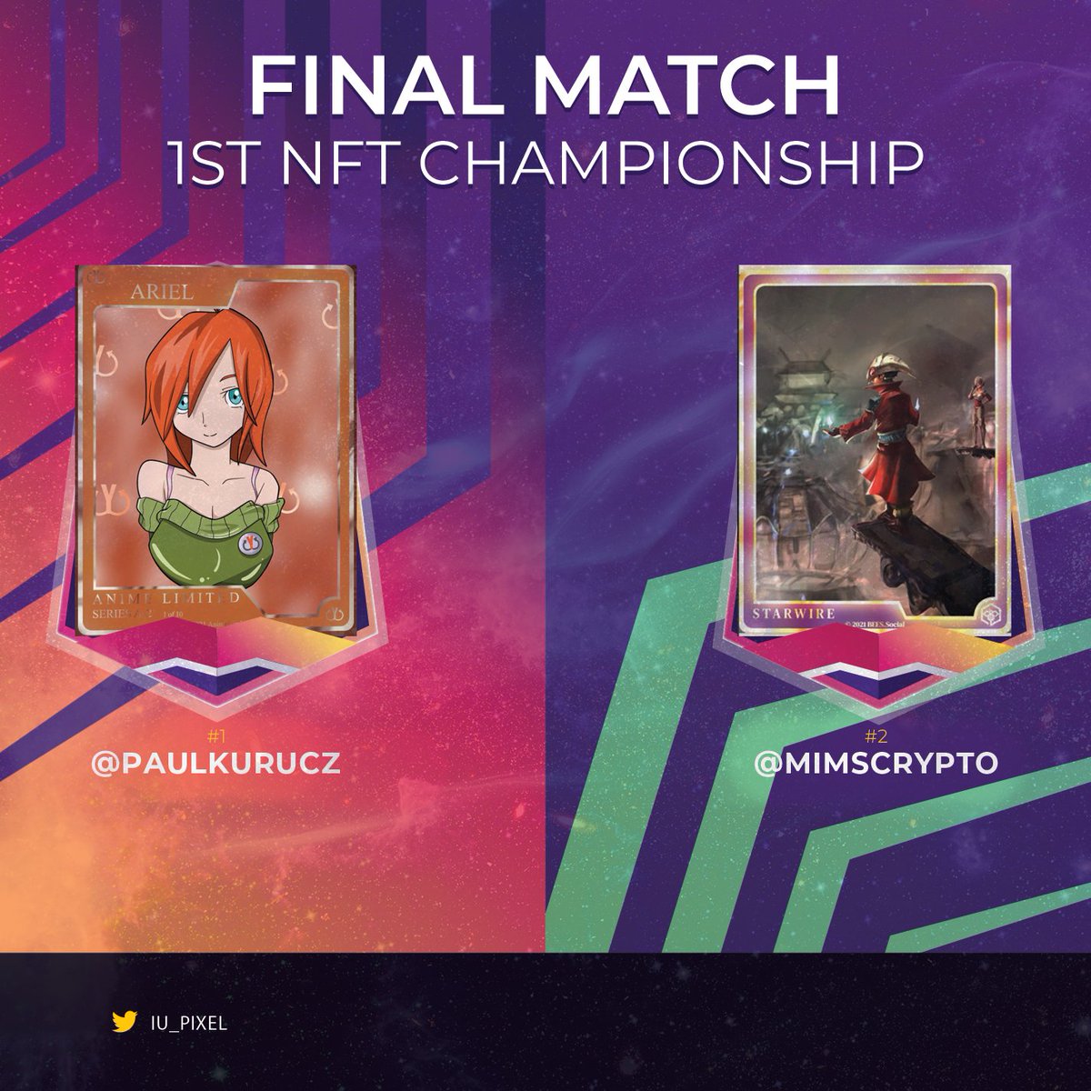 iu_pixel's tweet image. ⚔️THE FINAL MATCH IS HERE!⚔️
🥊@paulkurucz VS @MimsCrypto🥊
🗳️VOTE IN THE POLL THREAD!🗳️
🤩Read thread for extra points and milestones🤩
Links
👀@paulkurucz - opensea.io/assets/0x8b459…
👀@MimsCrypto - opensea.io/assets/0x0e919…

#NFTCommunity #nftcollectors