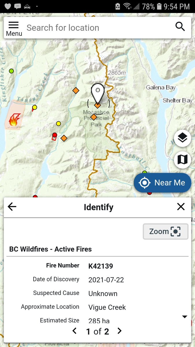 Kamscan's tweet photo. Two of the new fires today in the monashee provincial park each 250 hectares plus #firebc https://t.co/llY3Gbs0iJ