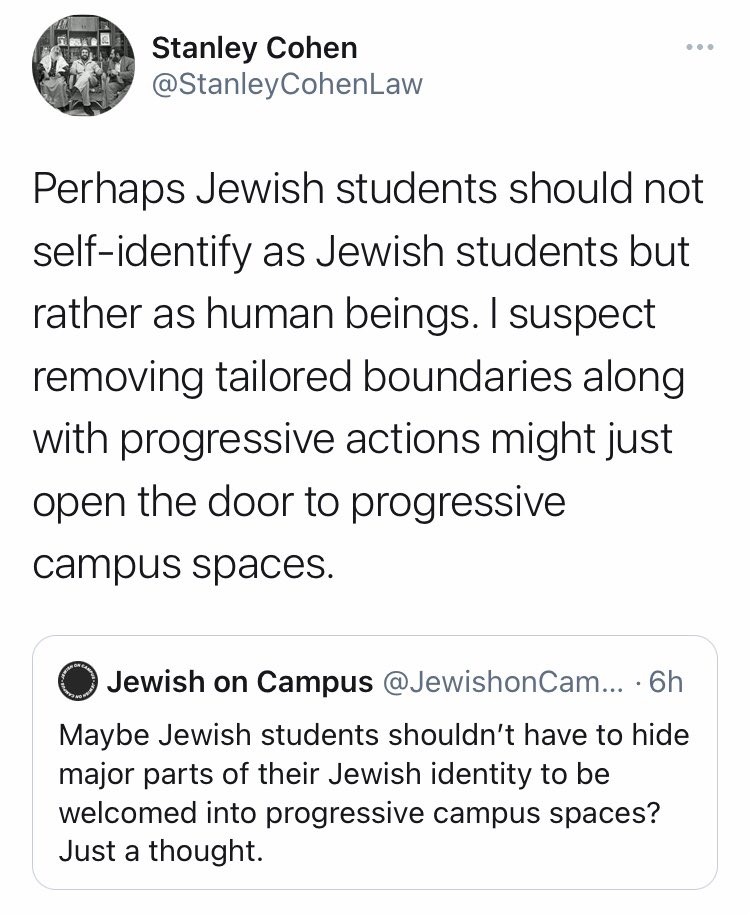 israel_advocacy's tweet photo. Can you imagine @stanleycohenlaw saying…
 
The answer to homophobia is for gay people to self-identify as human beings, rather than gay.

Or that the answer to misogyny is for women to self-identify as human beings, rather than women.

Neither can we. https://t.co/WpE6ZHh7xI