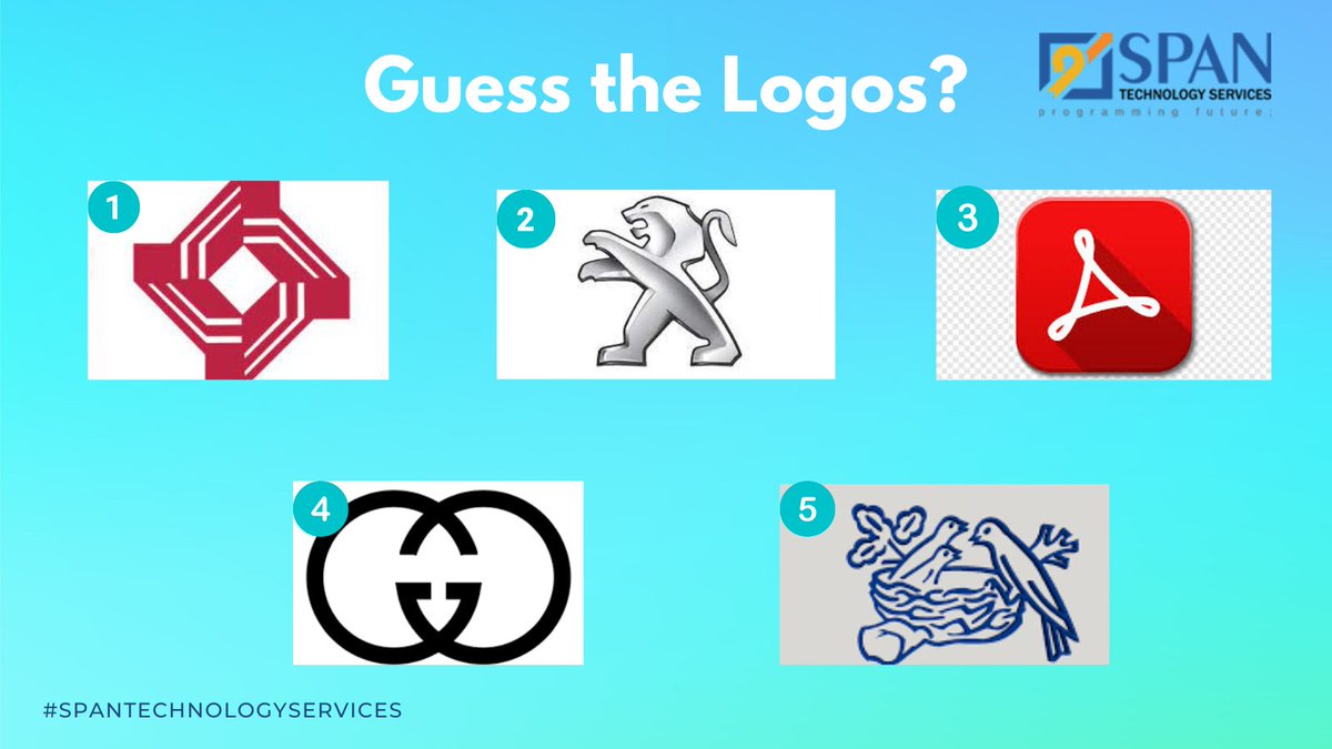 SpanTechnology's tweet photo. Let's have some fun, guess the logos, and comment below. Let's see who will get all those five right?
#FunFriday #SPANTechnologies #SPANTechservices https://t.co/dYYsHSjssn
