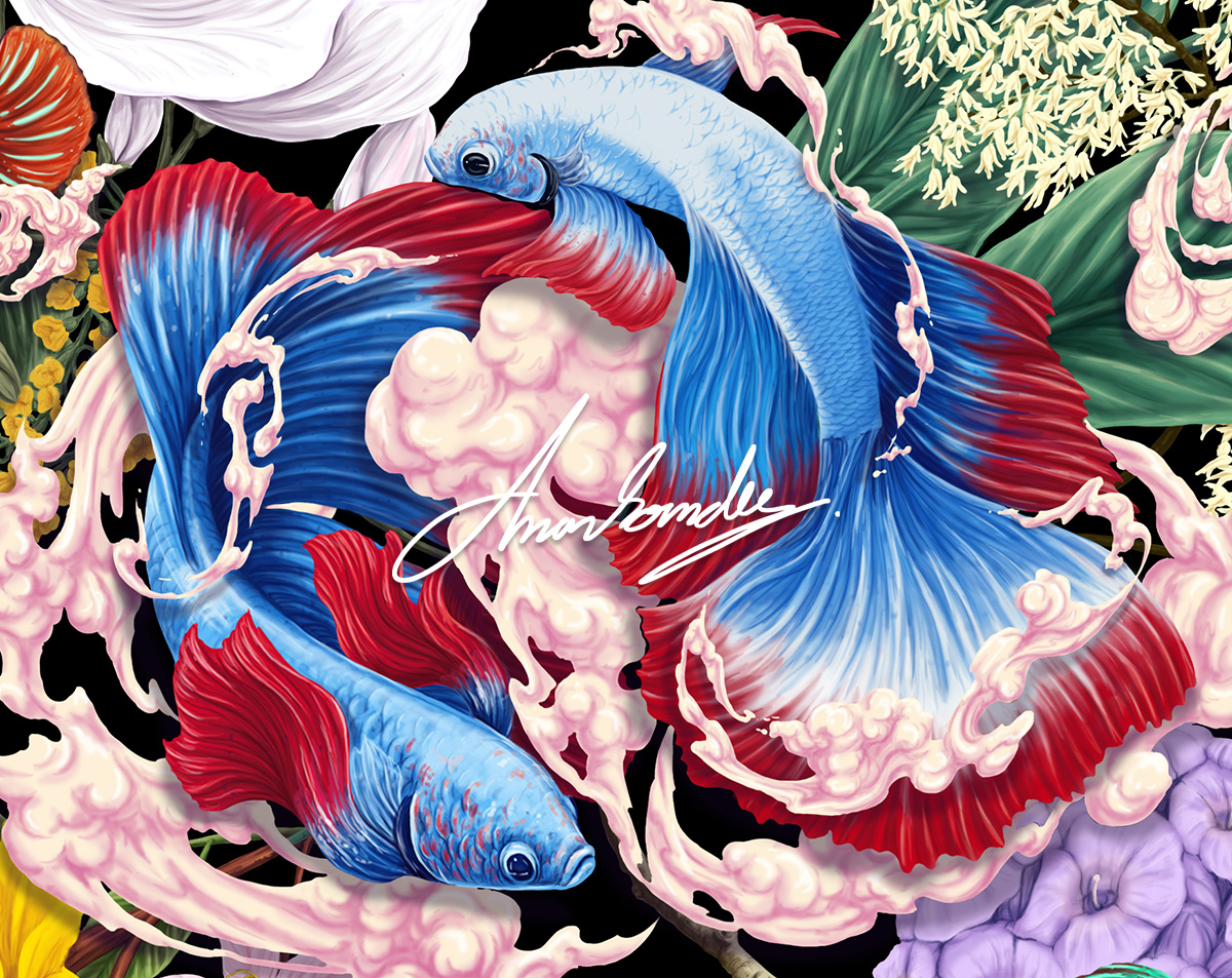 panaphud's tweet photo. 5/5 Siamese fighting fish are showing its bright blue, red and white coloring
ซีรี่ปลากัดไทย ลายสีธงชาติไทย"ปลากัดสยาม"
follow up : https://t.co/hzj0Ibqa8h
.
#illustration #digitalpainting #animals #nature #wild #forest
#Thailand #Fish #Blossom #flower #ThaiFish #betta #Siamese https://t.co/jy4jhdbjDy