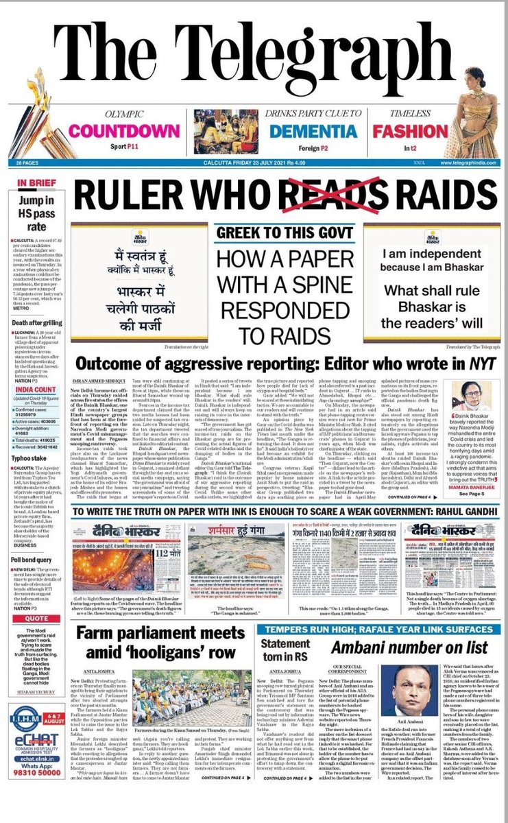 Joydas's tweet photo. One Newspaper standing up for other Newspaper. It’s Rare in India. https://t.co/2AFGAHYstH