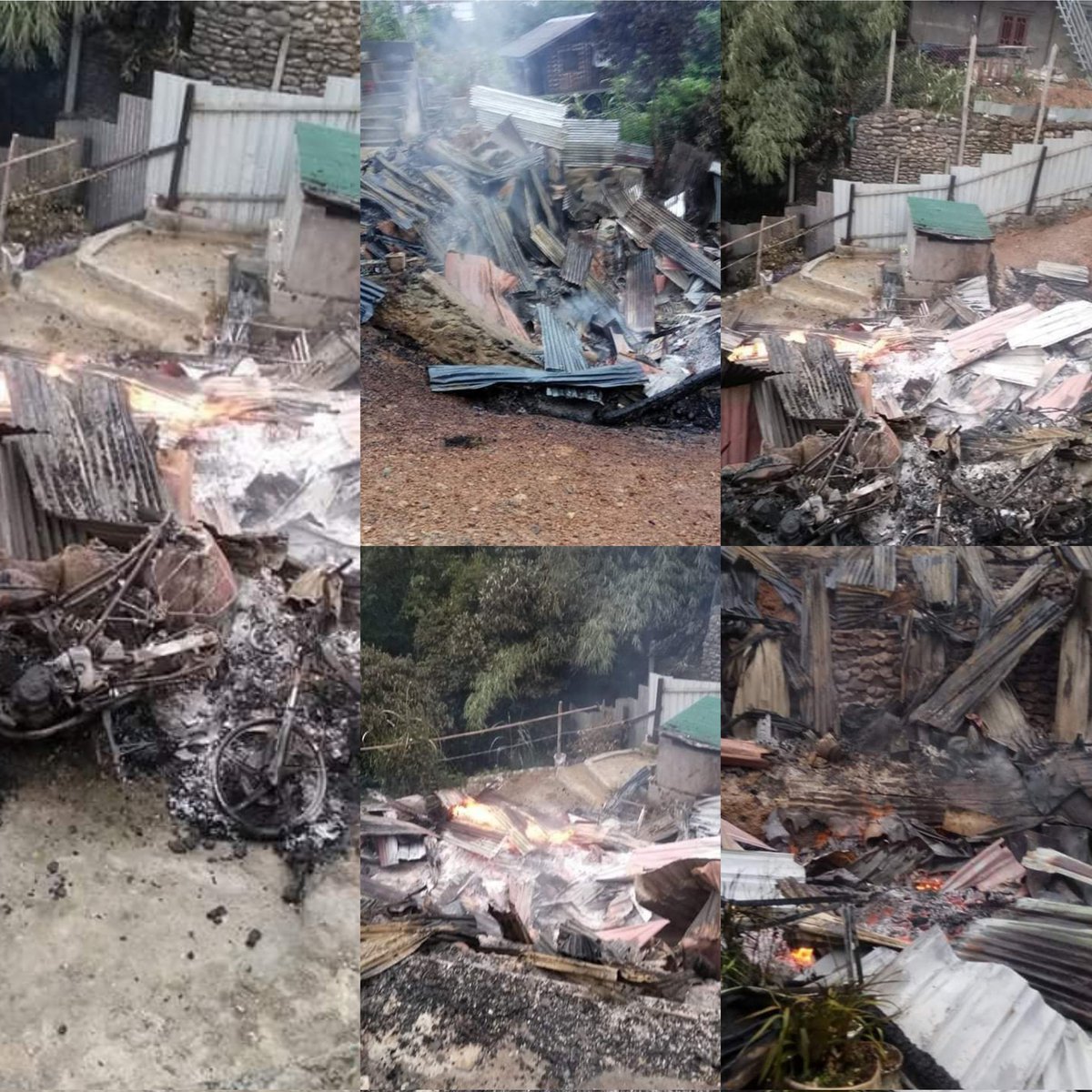 SaveMM99's tweet photo. Reportedly,a Son Died&amp;his father seriously injured after hearing Continuously sounds of gunshots&amp;heavy artillery shells in #Mindat on July22 night.Though 4 houses caught fire,Nobody dare to go out extinguish fire due to martial laws issued by Genocidal Junta.
#July23Coup https://t.co/91tZcf4o27
