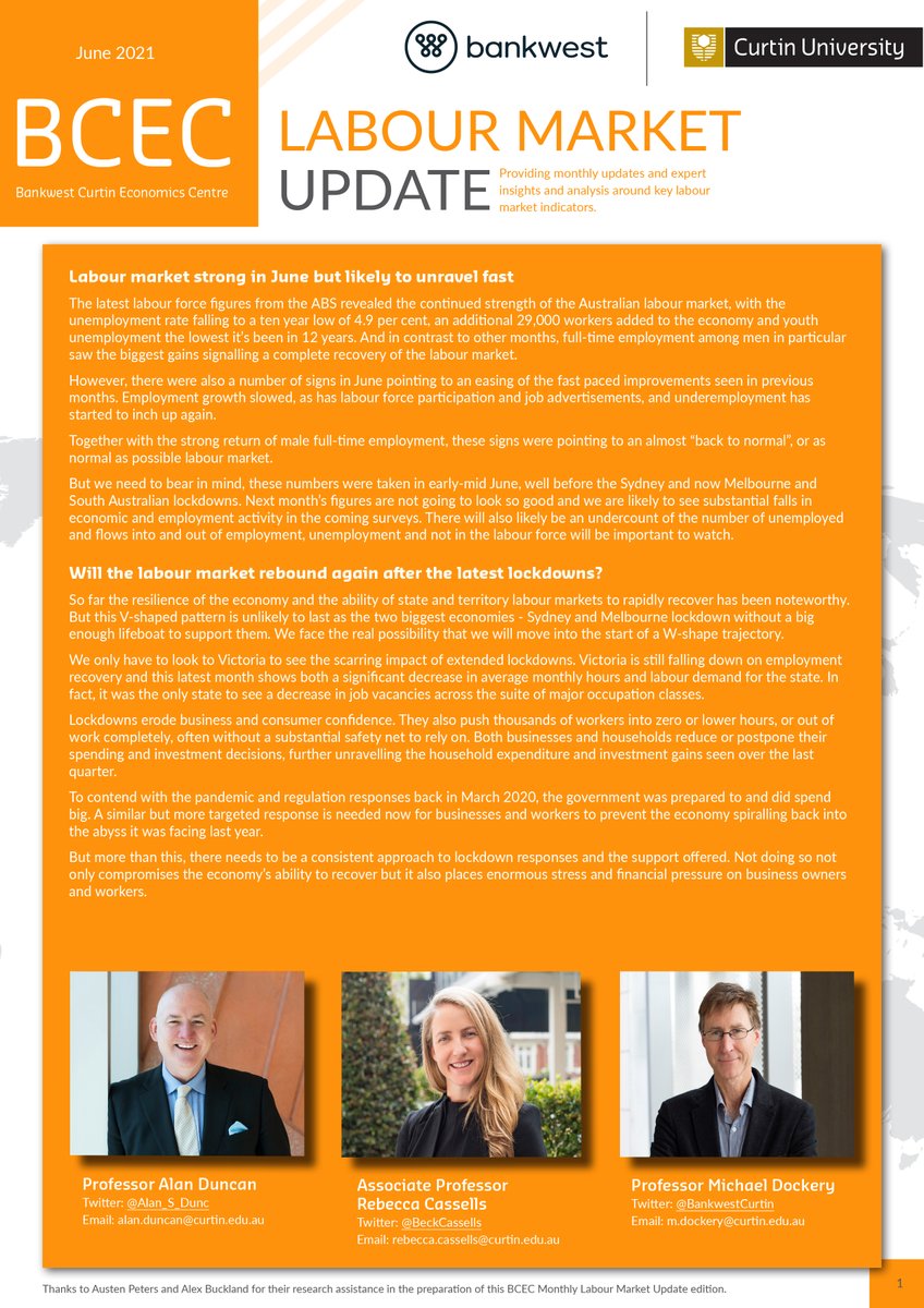 Our BCEC Monthly Labour Market Update - June 2021 is out now. This month we look at the strength of the labour market in June with a note of caution about how quickly that's likely to unravel with the current lockdowns in NSW, VIC and SA. READ: bit.ly/MLMUJun21