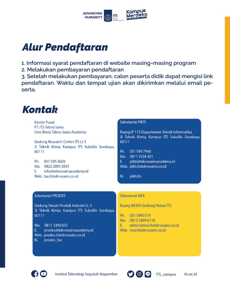its_campus's tweet photo. Daftarkan diri kalian dan jangan sampai terlewatkan ya, Sobat Kampus!

#ITSCampus #ITSSurabaya #TeknoSainsAcademy #VocationalProgram #ProdesITS #PiktiITS #MOIITS https://t.co/cluQq88vx6