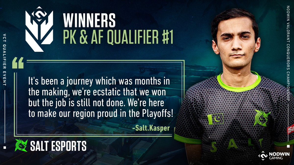 NodwinGaming's tweet photo. @saltesports_ are now preparing for the #VCC Grand Final Playoffs! 💪
Here’s what Kasper had to say about their #VCC Journey so far 👑
It's time to team up and be a Conqueror⚡️
Registrations are open for 🇮🇳🇦🇫🇵🇰
🔗https://t.co/49OjieUwAR
#vcc2021 #qualifiedteam #playvalorant https://t.co/ZIY33Ouiy8