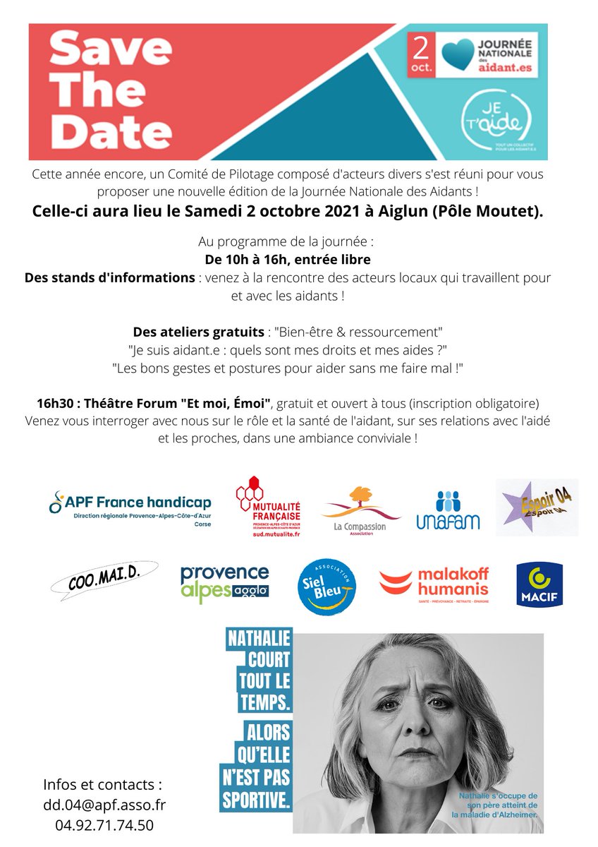 [SOLIDARITE] Journée nationale des aidants dans les Alpes de Haute-Provence (04)
Partenaire de l’organisation de la Journée nationale des aidants* qui se tiendra le samedi 2 octobre 2021 à Aiglun.  Au programme : ateliers, échanges et informations sur ce thème d'actualité.