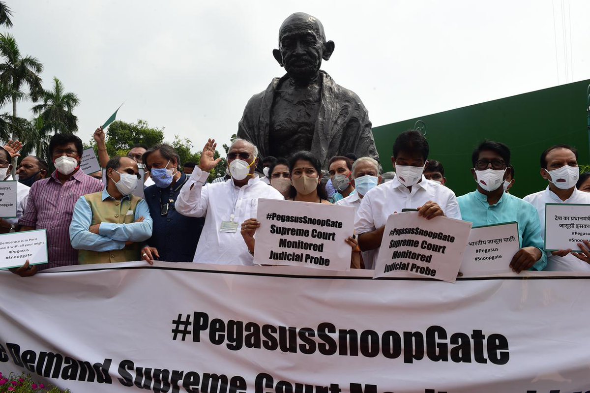 INCIndia's tweet photo. The scandalous revelations on the #PegasusSnoopgate by Modi govt, tumbling out day after day, prove that not only our democracy, not only our security, but our sovereignty is under great threat.

We demand a Supreme Court-monitored judicial probe into this matter. https://t.co/R9nTFSTwoy