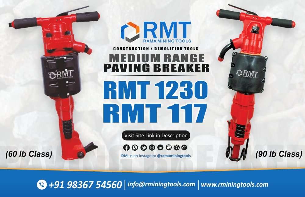 RMT_ramamining's tweet image. RMT Pneumatic Breakers are available in weights ranging from 35lb to 90lb - 20Kg to 41Kg to suit user requirements. We ensure high-quality performance and the best price.

#Chicago #PneumaticBreakers #30kgbreaker #jackhammer  #civilengineeringquestions #constructiontools