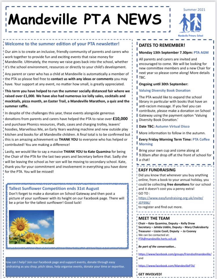 We would like to thank all <a href="/mandeville_AL1/">Mandeville Primary</a> families &amp; friends for the fabulous support this year.
Enjoy the Summer &amp; please make a note in your diary for the AGM on 13th September. If you are interested in joining the committee please ask any questions to help you decide 😎