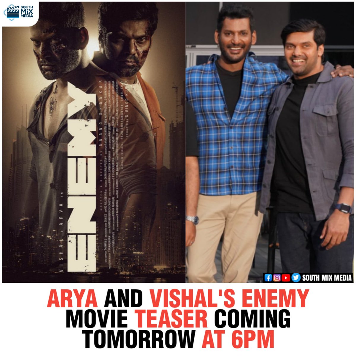 SouthMixMedia's tweet photo. Follow @southmixmedia 🎬
#enemyteaser #vishal #vishalfans #vishalfan #vishalfc #actorvishal #vishalfilmfactory #arya #aryafans #aryafan #aryafc #enemy #enemymovie #ssthaman #southmixmedia #enemyteaser
@VishalKOfficial @arya_offl https://t.co/yA68IeRGmy