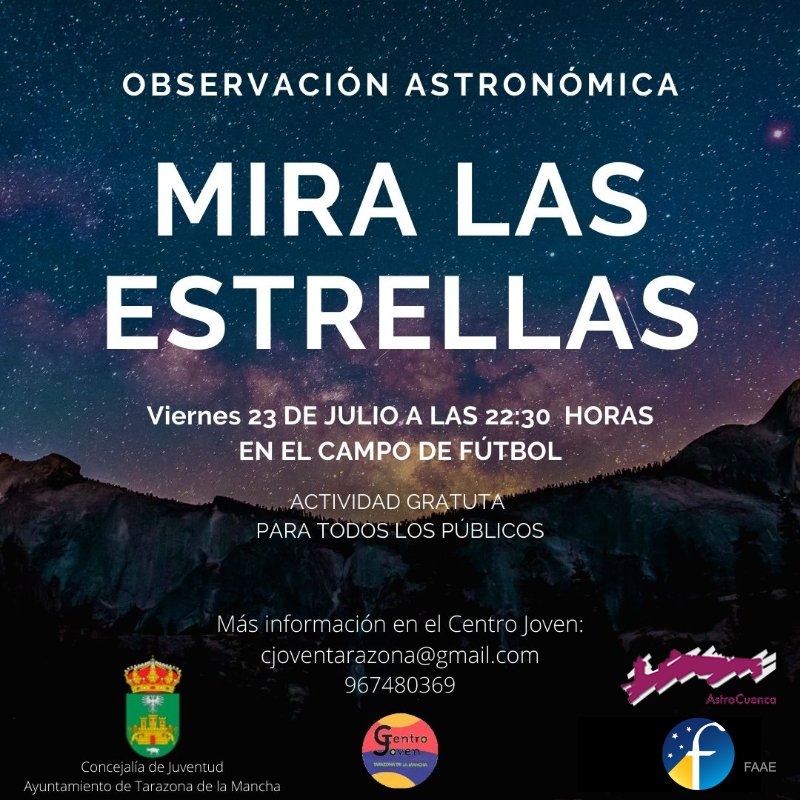 astrocuenca's tweet photo. ¡Esta noche tenemos observación en Tarazona de la Mancha (Albacete)! Quien quiera asistir puede obtener más info en el correo de la imagen y en el correo electrónico que aparece. ¡A disfrutar!

#ObservacionAstronomica #Tarazona #Albacete #AstroCuenca #estrellas https://t.co/nrfQgVI5IS